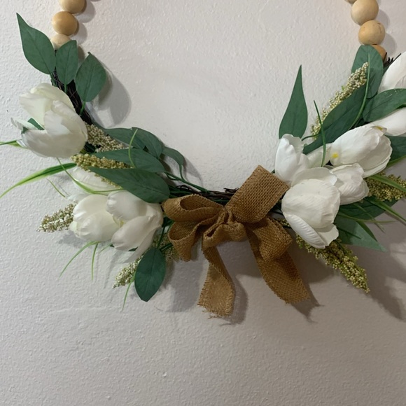 Large Bead Flower Wreath Approximately 18 inches Used - Picture 3 of 4
